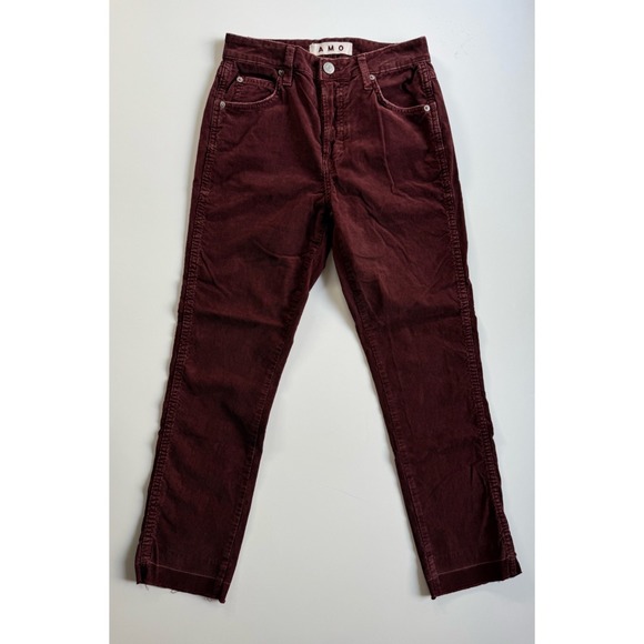 AMO‎ Babe Corduroy Pant Womens 27 (26x26.5) Burgundy Straight Raw Hem Made USA - Picture 1 of 16